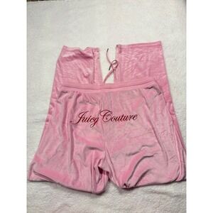 Juicy Couture Pink Velour Lounge Pants Red Script Logo Y2K Joggers Womens Large